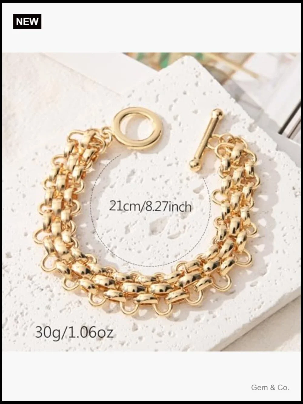 Gold Silver Link Bracelet Toggle Clasp 14K Plated Women Fashion Jewelry